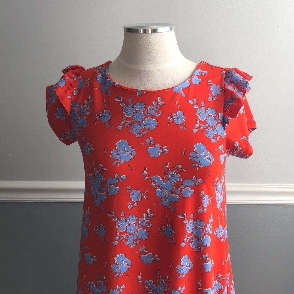Copper Key Red and Blue Floral Ruffle Dress, Large - Picture 2 of 7